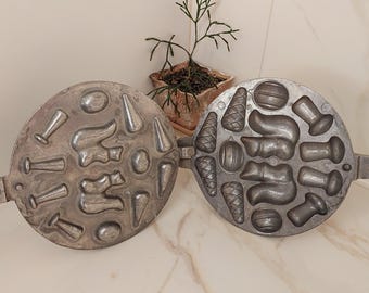 Aluminum Christmas Squirrels Mushrooms Nuts Cookies Press Form for Baking Biscuits Iron Mold Oreschki USSR Vintage Gift for Wife Mum Grandma