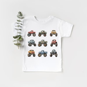 Retro Monster Trucks In A Row Toddler Shirt - Big Trucks Kids Outfit - Giant Vehicles Tee - Boy Toddler Youth Kids Boho Clothing