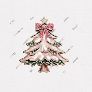 Pink Christmas Tree PNG: Hand-Drawn Bow Ornament (Digital Download)