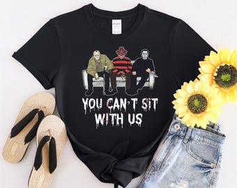 Vous ne pouvez pas vous asseoir avec nous, personnages d'horreur, t-shirt vintage hommes femmes enfants enfants, t-shirt à capuche, t-shirt S à 5XL, autocollant UV, YU599