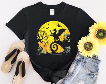 Dragon With Scary Moon Mountain Bat Ghost Witch Tshirt Men Women Children Kids T-shirt Hoodie Sweatshirt S to 5XL T Shirt, UV Sticker, YU118