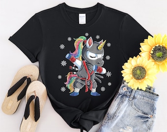 Dabbing Ninja licorne flocons de neige T-shirt de Noël hommes femmes enfants enfants T-shirt à capuche S à 5XL T-shirt, autocollant UV, YU84