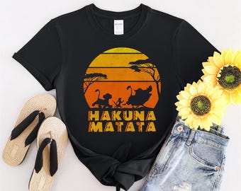 Hakuna Matata, T-shirt vintage coucher de soleil pour hommes, femmes et enfants, T-shirt à capuche pour enfants, S à 5XL, T-shirt, autocollant UV, YU176
