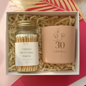 Personalized 30th Birthday Candle Gift Set, Soy Wax Flower Gift with Custom Matches