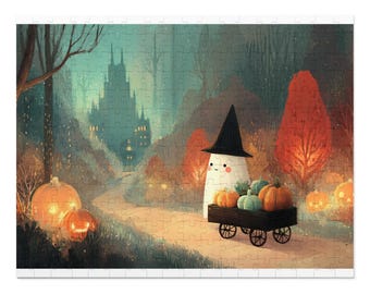 Puzzle z duchami Halloween: Straszna jesienna gra rodzinna