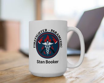 Personalized Firefighter Paramedic Mug, Fireman Gift for Him, Coworker Gift Idea, Custom EMS Coffee Cup, Firefighter Gifts, 15 oz Mug