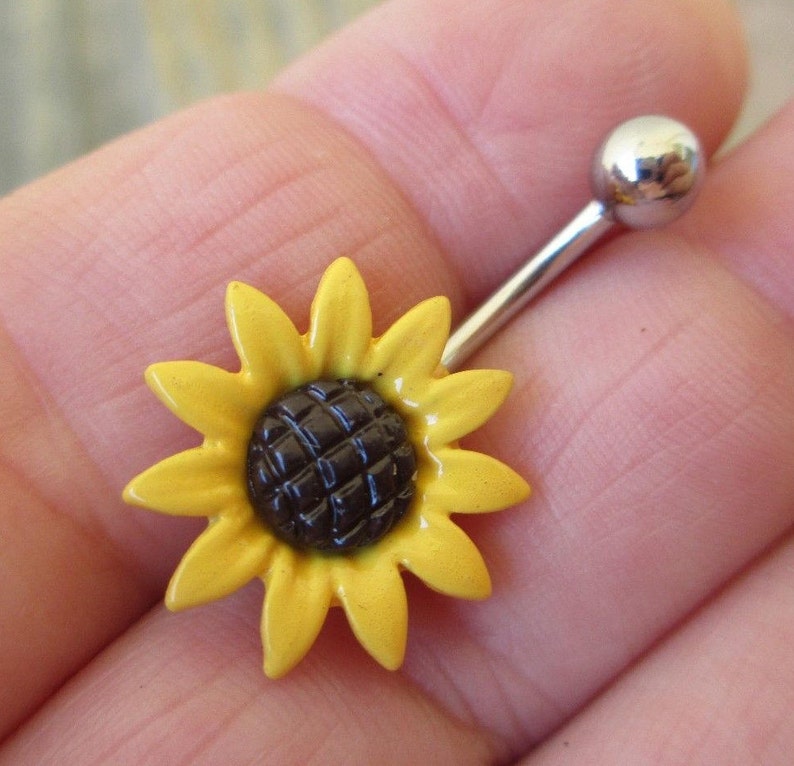 10mm Sunflower Flower Belly Navel Bar Yellow or White