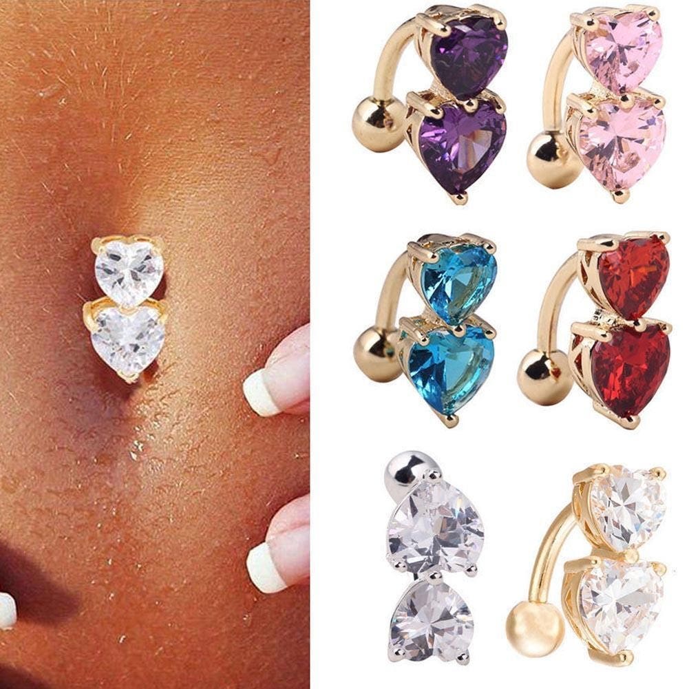 Gem Heart Wing Chain Reverse Belly Button Bar Navel Ring Body Jewellery