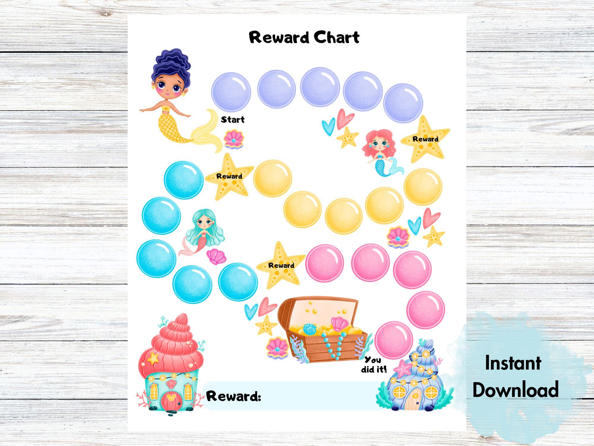 Mermaid Reward Chart L Reward Chart | Printable Behavior Chart | Chore ...