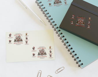 Santa Paws Gingerbread House Sticker Sheet - Festive Dog Stickers with Santa Hats