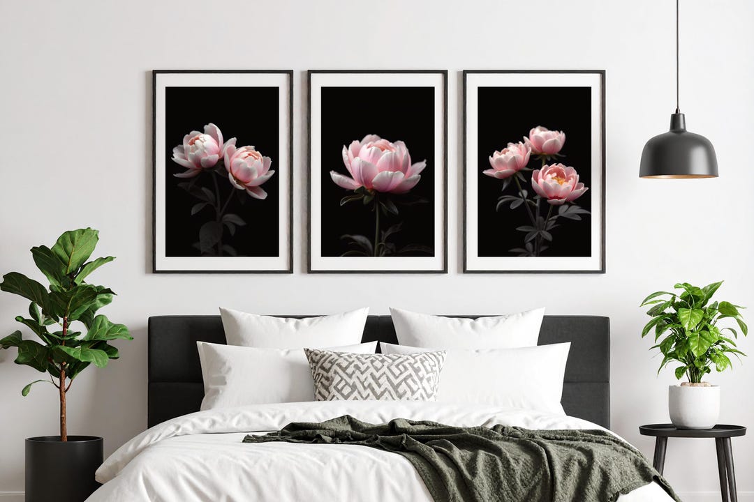 Pink Peony Wall Art Set Printable • Pink and Black • Digital Download ...