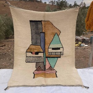 Abstract Moroccan Wool Rug | Handmade Berber Art Carpet | Unique Geometric Design | Natural Wool Area Rug | Boho Home Decor