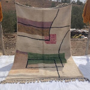 Handmade Moroccan Wool Rug | Abstract Pastel Design | Bohemian Berber Area Rug | Soft Wool Carpet for Living Room
