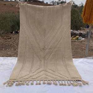 Handwoven Moroccan Wool Rug | Neutral Ivory Berber Design | Beni Ourain Style Area Rug | Soft Textured Wool | Modern Boho Home Decor