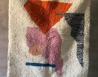 Handmade Beni Ourain Moroccan Rug: Abstract Wool Carpet