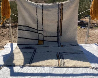 Custom Beni Ourain Rug: Handwoven Moroccan Wool, Minimalist Line Pattern