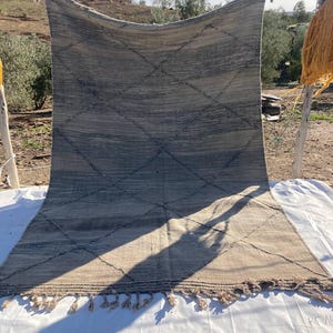 Handwoven Moroccan Wool Rug - Soft Gray Berber Carpet with Subtle Diamond Pattern, Custom Minimalist Rug for Modern or Rustic Home Decor