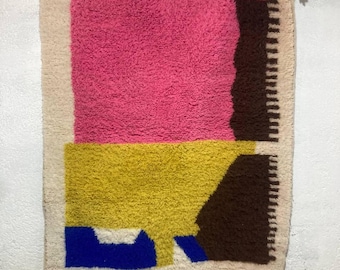Handmade Moroccan Wool Rug: Abstract Berber Design, Custom Size