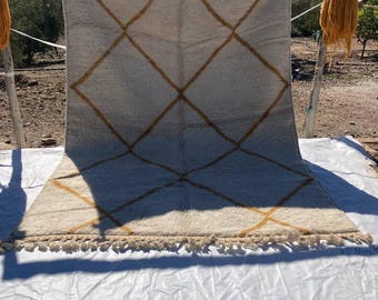 Custom Beni Ourain Rug: Handwoven Moroccan Wool Rug with Mustard Diamond