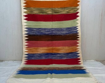 Handmade Moroccan Kilim Rug – Colorful Wool Berber Stripe Flatweave