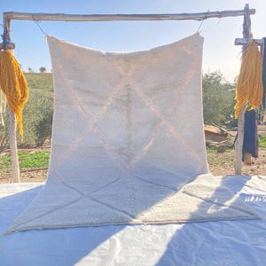 Handmade Moroccan Beni Ourain Rug - Soft Wool Area Rug with Diamond Design - Neutral Boho Minimalist Decor - Custom Berber Carpet