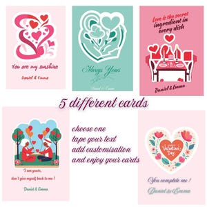 Tarjetas de amor personalizadas para San Valentín o aniversarios / Juego de 5 tarjetas con hermosas frases