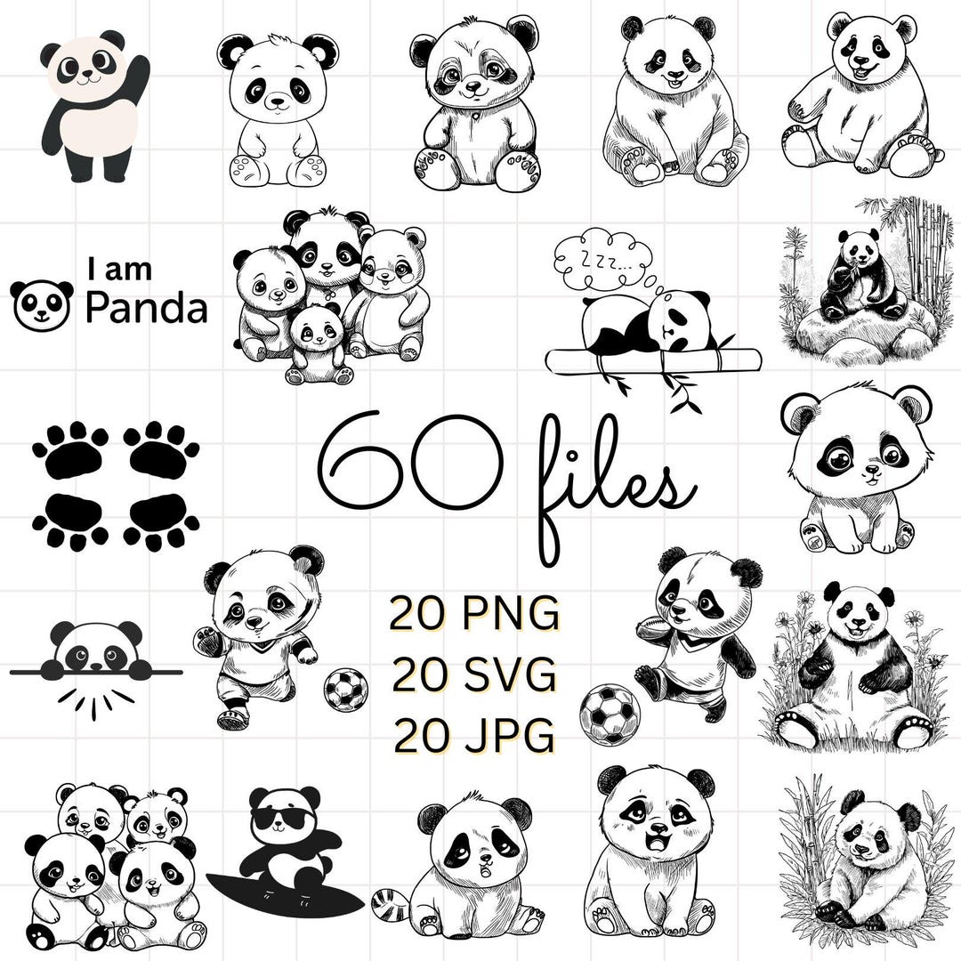 Panda SVG PNG JPG Bundle L Little Panda L Happy Panda With Friends Lll ...