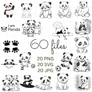 Panda SVG PNG JPG bundel l kleine panda l blije panda met vrienden lll 60 digitale bestanden 20 Svg, 20 Png, 20 Jpg