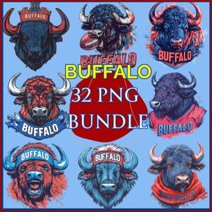 Buffalo Head Football Bundle mit 32 State Team Maskottchen png Clipart mit BUFFALO Text für T-Shirt, Mug Wrap und DTF Transfer Designs