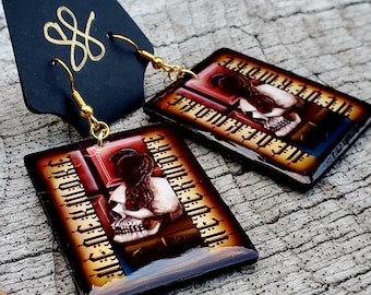 Edgar Allan Poe THE RAVEN Inspired Original Illustration Print Wooden Dangle Earrings