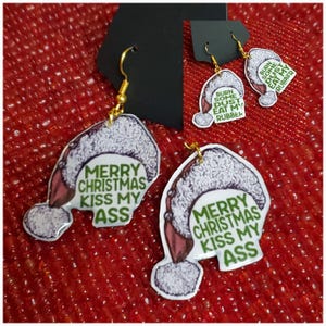 National Lampoon&#39;s Christmas Vacation &quot;…Kiss My Ass&quot; &quot;Burn Some Rubber…&quot; Clark Griswold Quote Hand-Cut Wooden Dangle Earrings