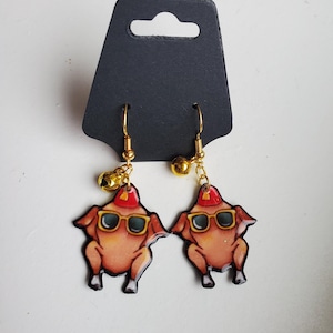 FRIENDS Turkey with Glasses and Fez Cap Thanksgiving/Christmas Dangle Earrings
