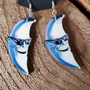 Mac Tonight-Inspired Fast Food Mascot 1980s Nostalgia Original Illustration Print Wooden Dangle Earrings