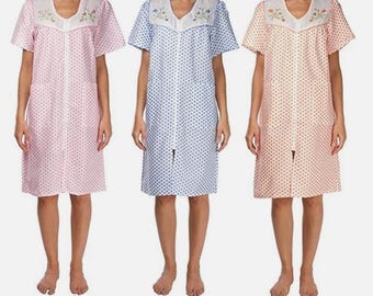3 Pack Assorted Colors Shift Zipper Duster Housekeeping Dress NightDress - Medium to 3X Available