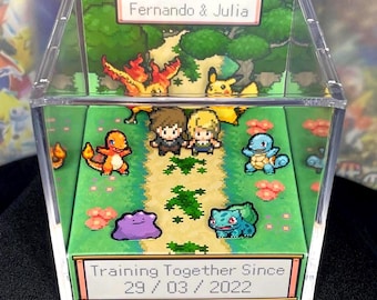 CUSTOMIZABLE Pokemon Special Date Gift - Pokemon Anniversary 3D Diorama Cube, Gamer decor, Personalized Diorama for couples, Spring inspired