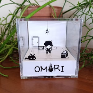 Diorama cubo 3D OMORI - Benvenuti nello spazio bianco / MEWO Shadowbox / Il regalo di arredamento più carino per i giocatori / Collezionabile d'arte ispirato a OMORI