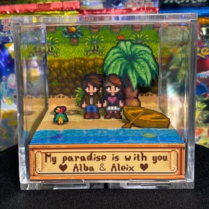 Custom Stardew Valley 3D Cube - Personalized Couples Gifts - Anniversary Gift - Gift for Him and Her - Ginger Island - Parrots