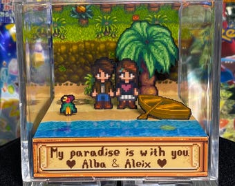 Custom Stardew Valley 3D Cube - Personalized Couples Gifts - Anniversary Gift - Gift for Him and Her - Ginger Island - Parrots