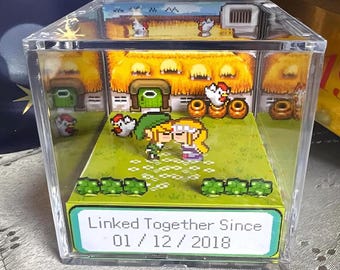 3D Cube Diorama The Legend Of Zelda Anniversary The Minish Cap - Love gift for both - Cucco&#39;s house of love