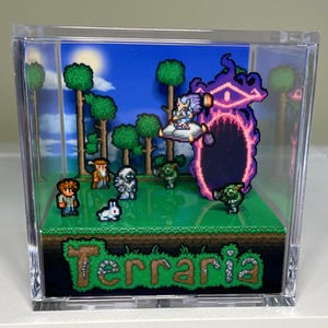 CUSTOMIZABLE Terraria Diorama Cube Gift - 3D Shadowbox, Gamer decor for Terraria fans, Put your character and choose a boss!