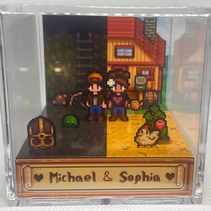 Customizable Stardew Valley farm and mines 3D cube diorama - Computer videogame -  made with love - Personalized cube Shadowbox for couples!