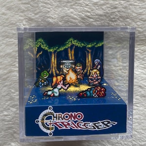 Chrono Trigger Campfire, Chrono Trigger 3D Diorama Cube, Handmade Crystal Diorama Cube, Unique Gift for Gamers, (Campfire Scene)