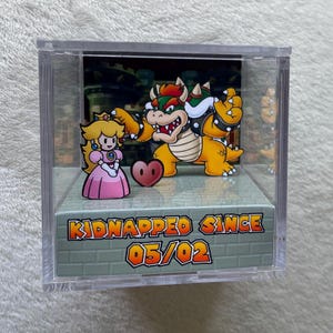 3D Cube Diorama Bowser and Peach - Love gift for couples - Bowser Castle edition - Super Mario - Kidnapped since !