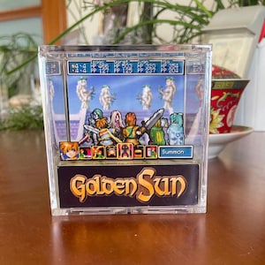 Golden Sun - Fight Against Saturos and Menardi - Computer videogame - customize your boss - Personalized cube Shadowbox with lots of options