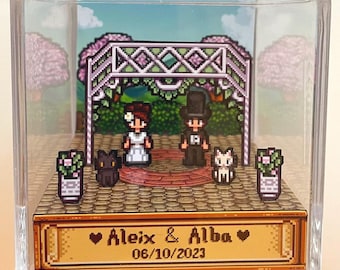 Customizable Stardew Valley wedding 3D cube diorama - Computer videogame - handcutted with lots of love