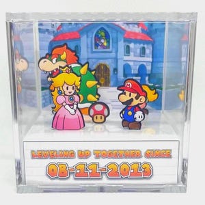 3D Cube Diorama Mario and Peach - Love gift for both - Paper Mario edition - Bowser and Goombella