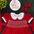 Hand-Smocked Red Baby Dress: Heirloom Quality Cotton with White Embroidery product logo