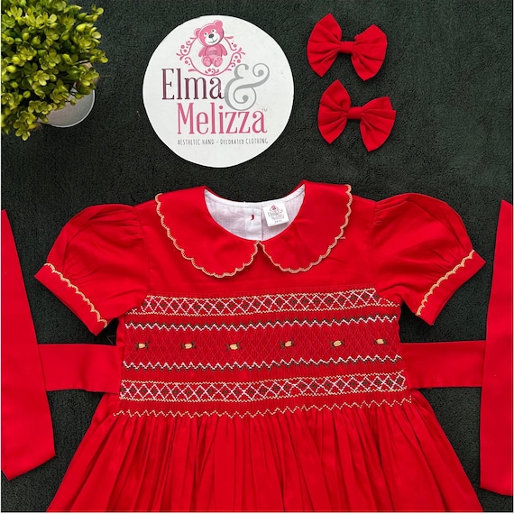Handmade Red Smocked Christmas Dress: Baby Girl Holiday Outfit