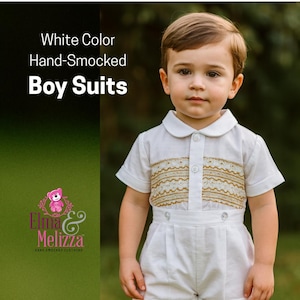 Hand-Smocked Baby Boy Suit: White Shirt & Pants, Special Occasion