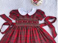 Hand-Smocked Christmas Baby Girl Dress: Red and Green Check Fabric product logo